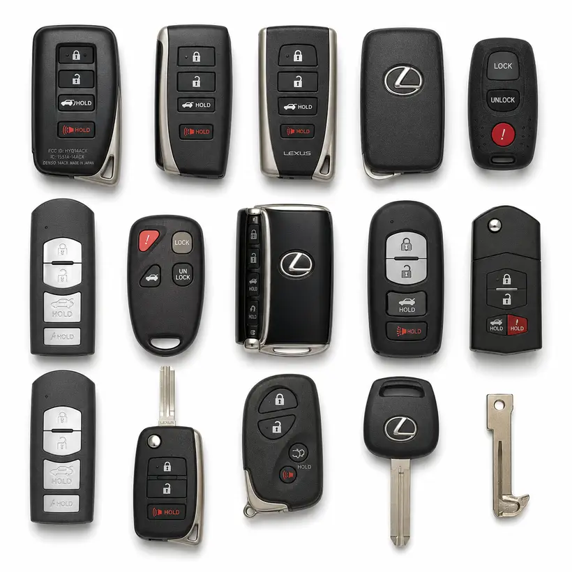 A range of Lexus keys and fobs we cut and program in West Palm Beach, FL