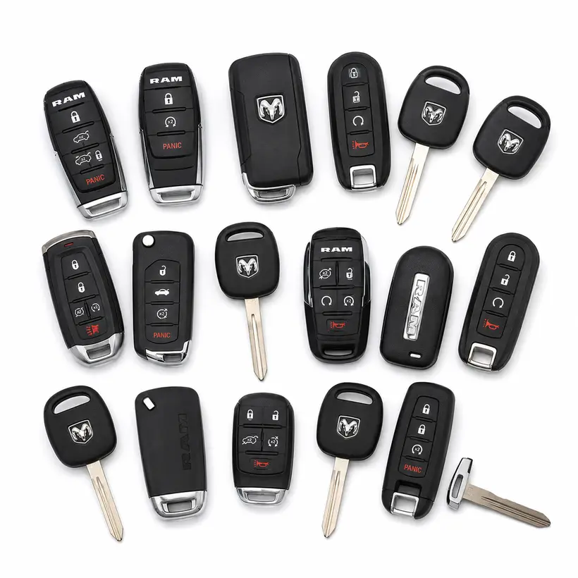 A range of Ram keys and fobs we cut and program in West Palm Beach, FL